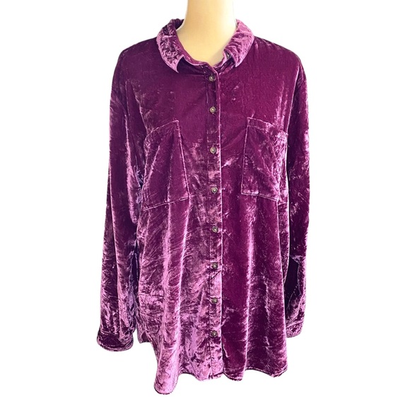 Anthropologie Pilcro The Hadley Relaxed Crinkled Velvet Button-Front Shirt XL - Picture 2 of 11